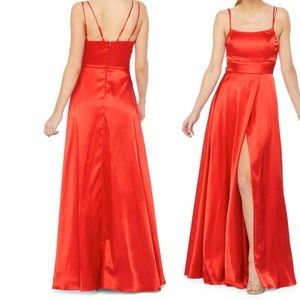Maxi Satin Prom Dresses-Split Front with Pockets